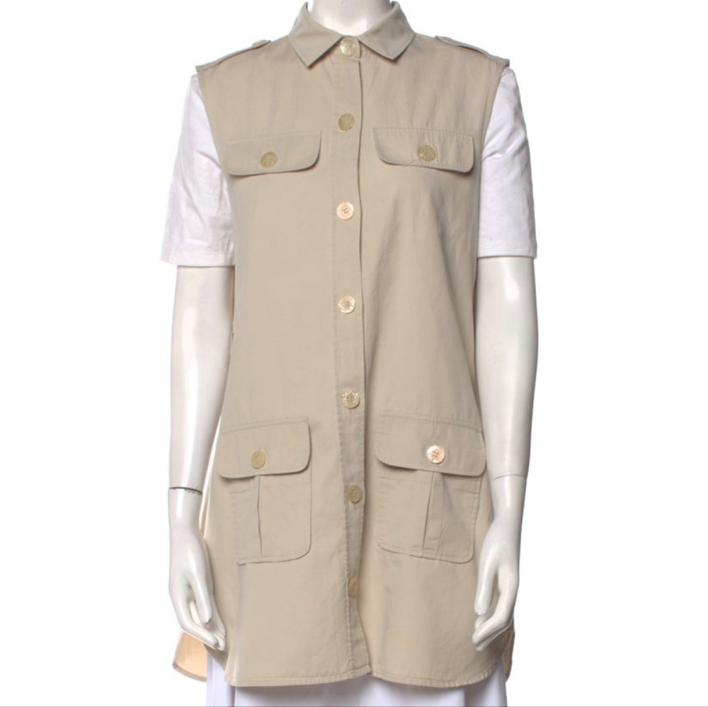 MAISON KITSUNÉ Women's Size 38/6 Khaki Beige Mini Sleeveless Shirt Dress Tunic